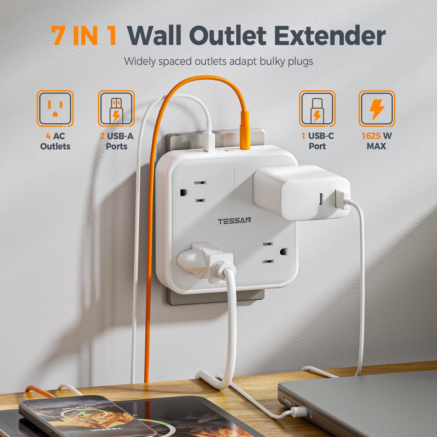 Multi Plug Outlet Extender, TESSAN Surge Protector Splitter with 3 USB