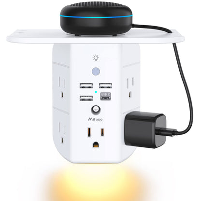 Mifaso 3-Sided Multi Plug Power Strip Wall Extender with Shelf