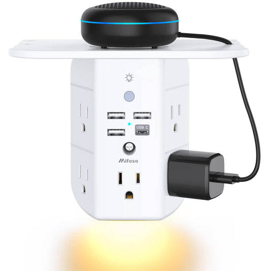 Mifaso 3-Sided Multi Plug Power Strip Wall Extender with Shelf