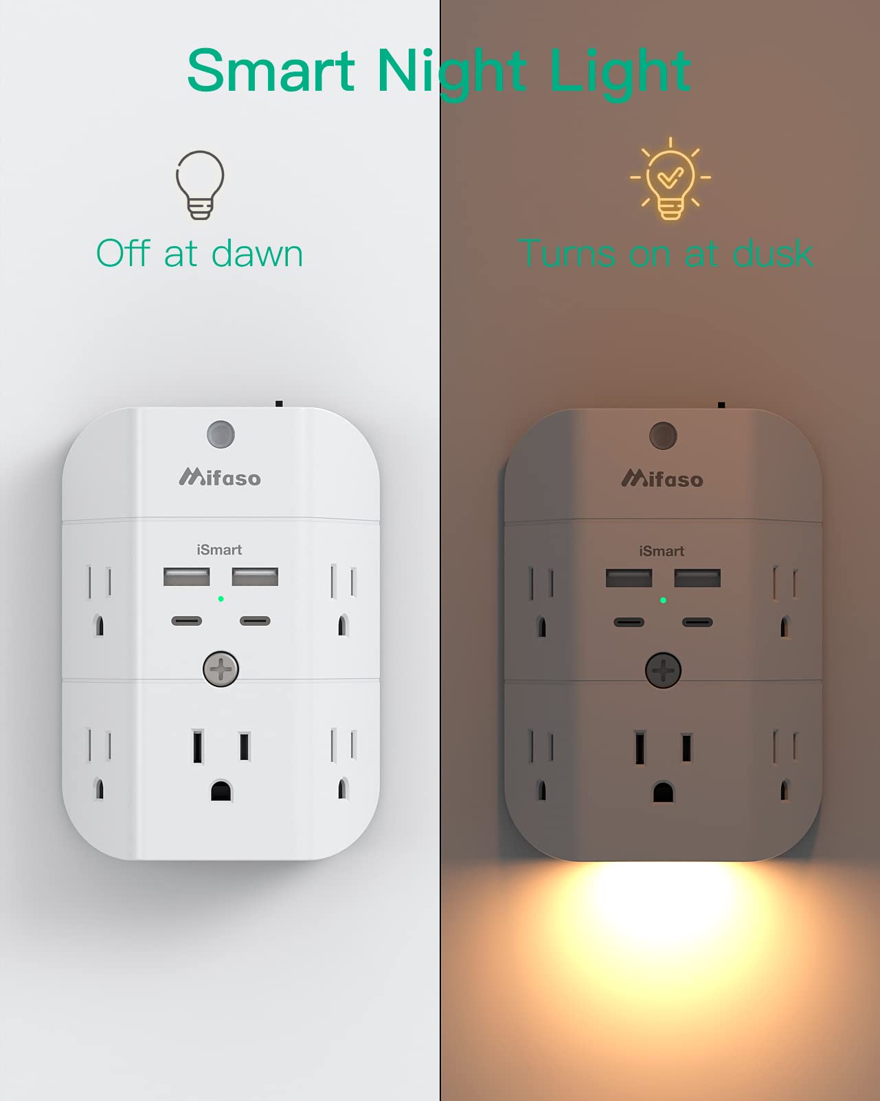 Surge Protector Outlet Extender - with Night Light