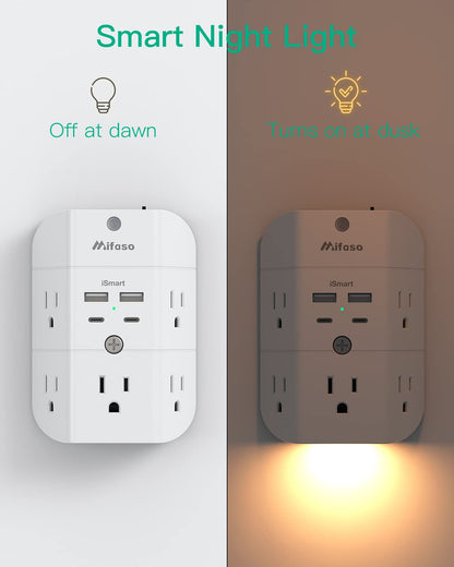 Surge Protector Outlet Extender - with Night Light