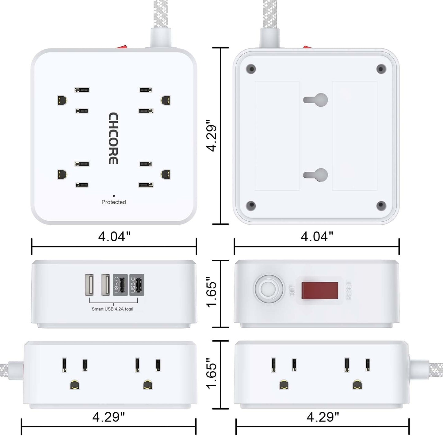 Surge Protector Power Strip - CHCORE 5Ft Braided Extension Cord