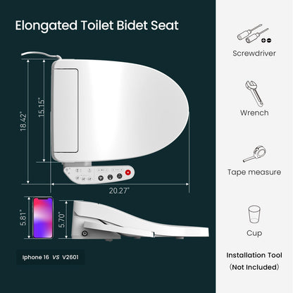 R&T V2601 Electric Bidet Seat For Elongated Toilet, Smart Toilet Seat with Heated Seat