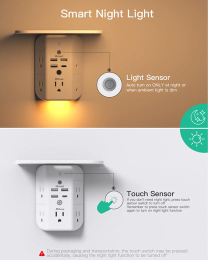 Mifaso 3-Sided Multi Plug Power Strip Wall Extender with Shelf