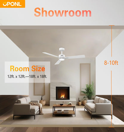 OPONL White Ceiling Fan with Light 52inch Low Profile Remote Control
