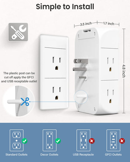 Mifaso 3-Sided Multi Plug Power Strip Wall Extender with Shelf