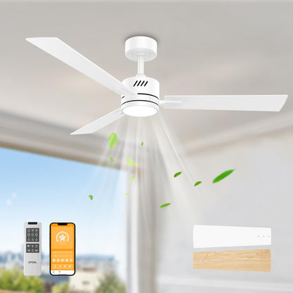 OPONL White Ceiling Fan with Light 52inch Low Profile Remote Control