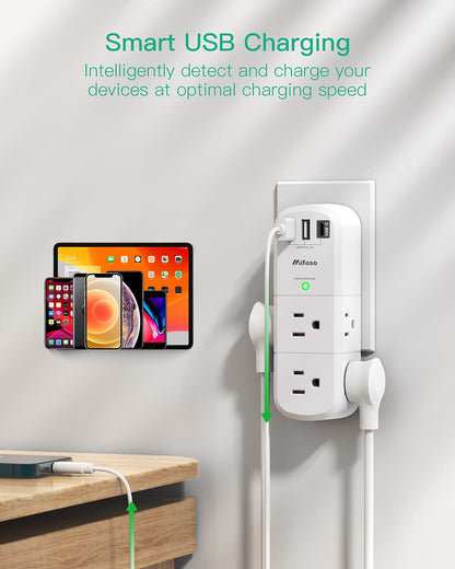 Outlet Extender with Rotating Plug, Mifaso Surge Protector 6 AC