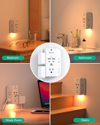 Surge Protector Outlet Extender - with Night Light
