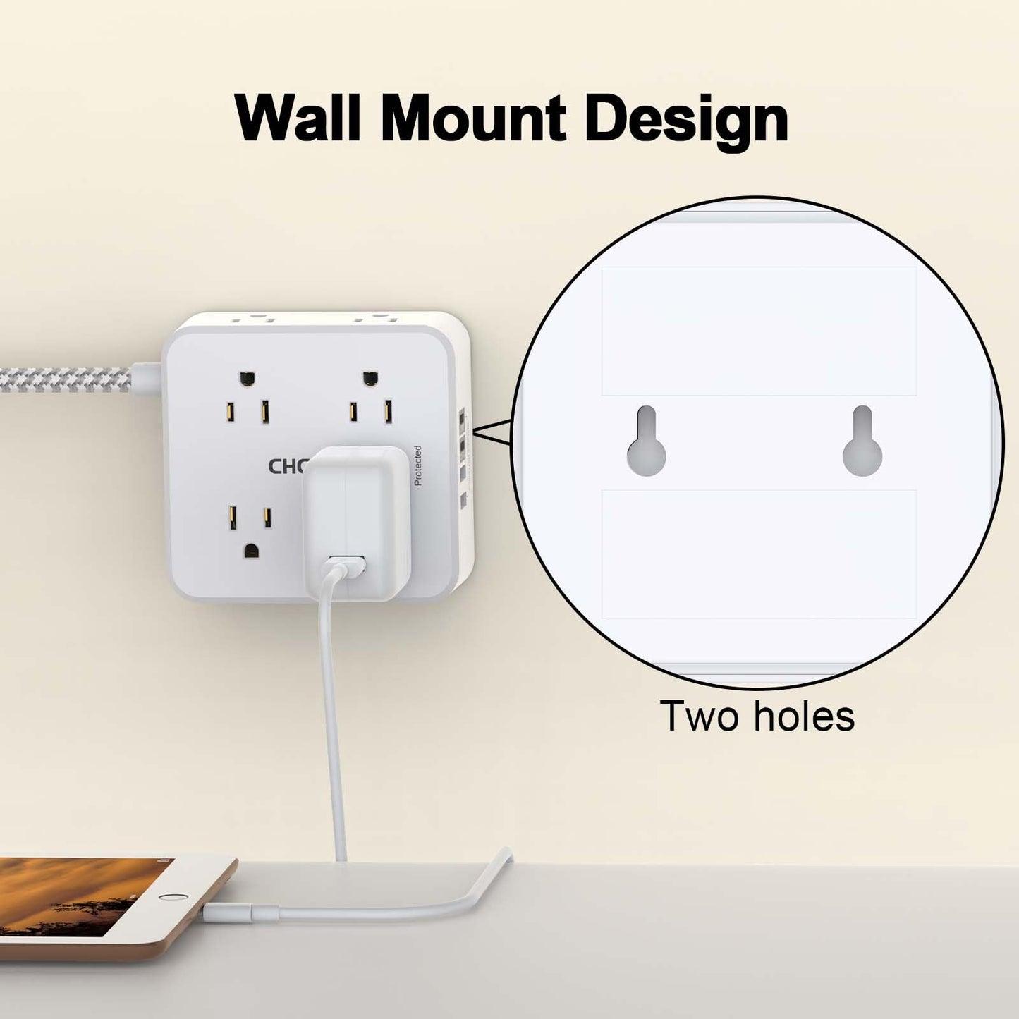 Surge Protector Power Strip - CHCORE 5Ft Braided Extension Cord