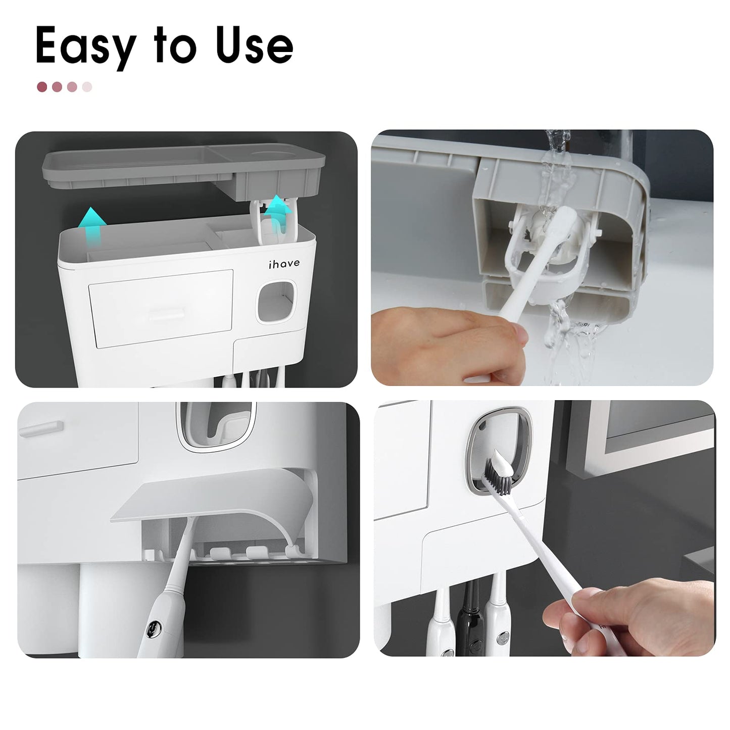 iHave Toothbrush Holders for Bathrooms, 2 Cups Toothbrush Holder Wall Mounted