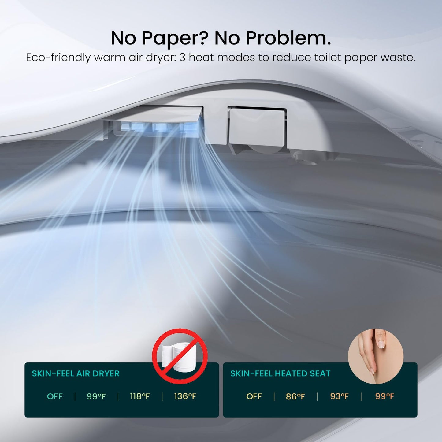 R&T V2601 Electric Bidet Seat For Elongated Toilet, Smart Toilet Seat with Heated Seat