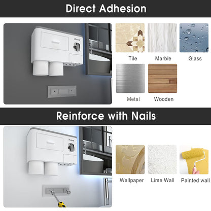 iHave Toothbrush Holders for Bathrooms, 2 Cups Toothbrush Holder Wall Mounted