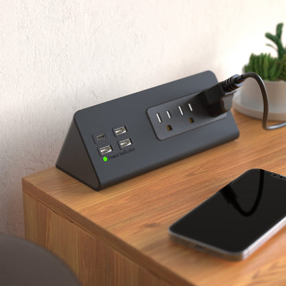 Nightstand Edge Mount Power Strip with USB-C Ports Tabletop Surge Protector Desk