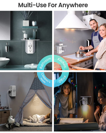 Mifaso 3-Sided Multi Plug Power Strip Wall Extender with Shelf