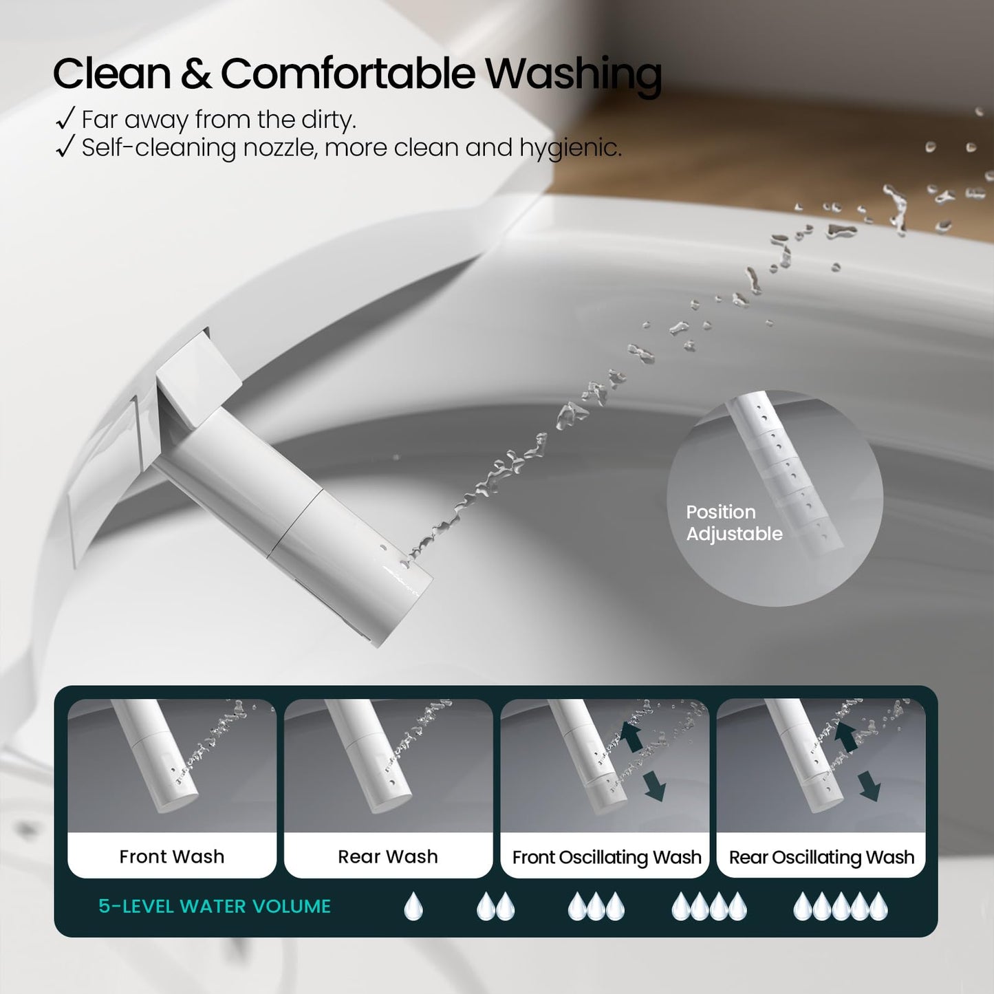 R&T V2601 Electric Bidet Seat For Elongated Toilet, Smart Toilet Seat with Heated Seat