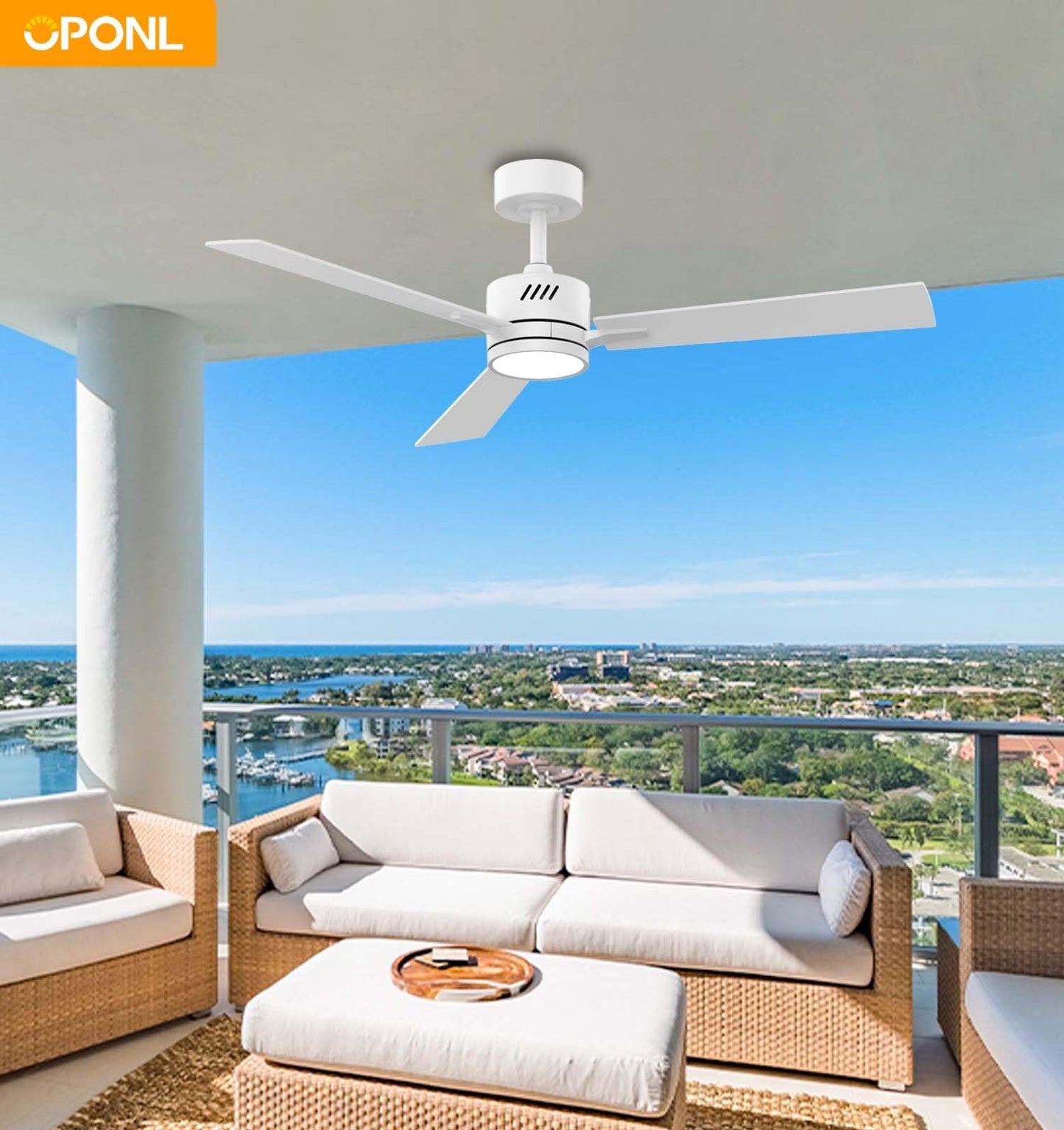 OPONL White Ceiling Fan with Light 52inch Low Profile Remote Control