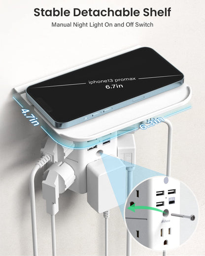 Mifaso 3-Sided Multi Plug Power Strip Wall Extender with Shelf
