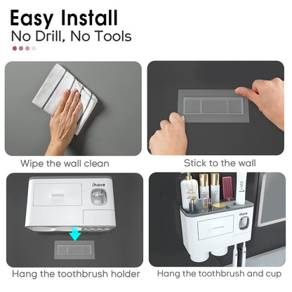 iHave Toothbrush Holders for Bathrooms, 2 Cups Toothbrush Holder Wall Mounted