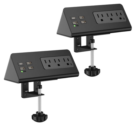 Nightstand Edge Mount Power Strip with USB-C Ports Tabletop Surge Protector Desk