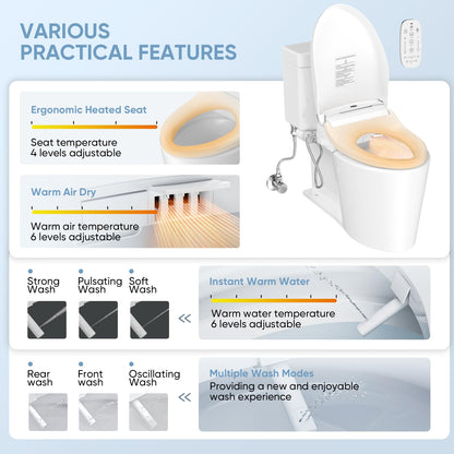 LEIVI Electric Bidet Toilet Seat with Wireless Remote and Side Panel