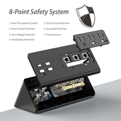 Nightstand Edge Mount Power Strip with USB-C Ports Tabletop Surge Protector Desk