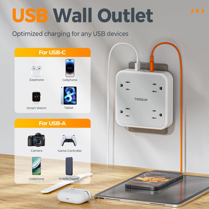 Multi Plug Outlet Extender, TESSAN Surge Protector Splitter with 3 USB