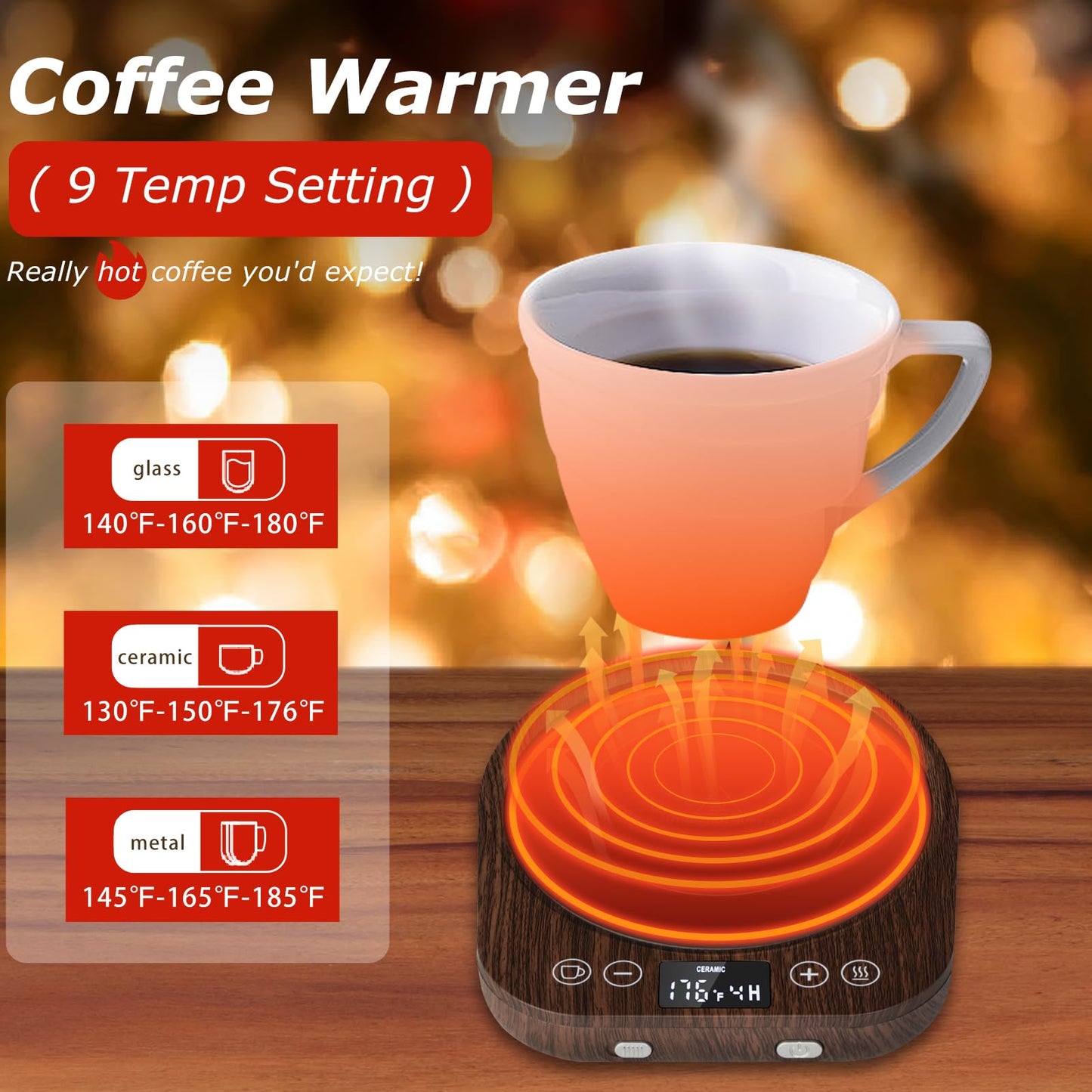 PUSEE Candle Mug Warmer Electric,Auto On/Off Gravity-Induction Coffee Mug Warmer with 9 Temp Settings
