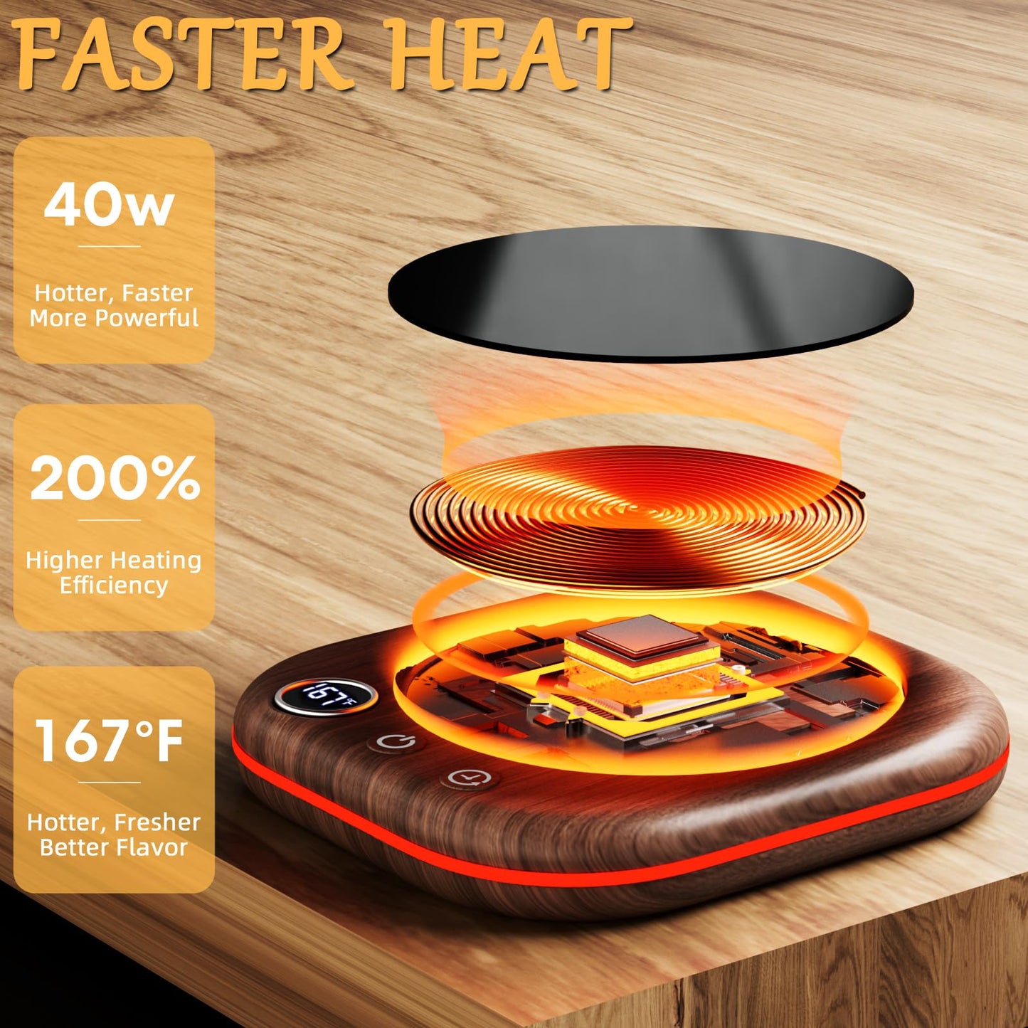 Mug Warmer Upgraded,Coffee Mug Warmer for Desk LEDs Light 3 Temp Settings