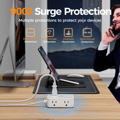 TESSAN Surge Protector Power Strip, 5 Ft Flat Plug Extension Cord with 3 USB