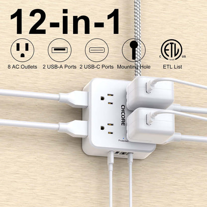 Surge Protector Power Strip - CHCORE 5Ft Braided Extension Cord